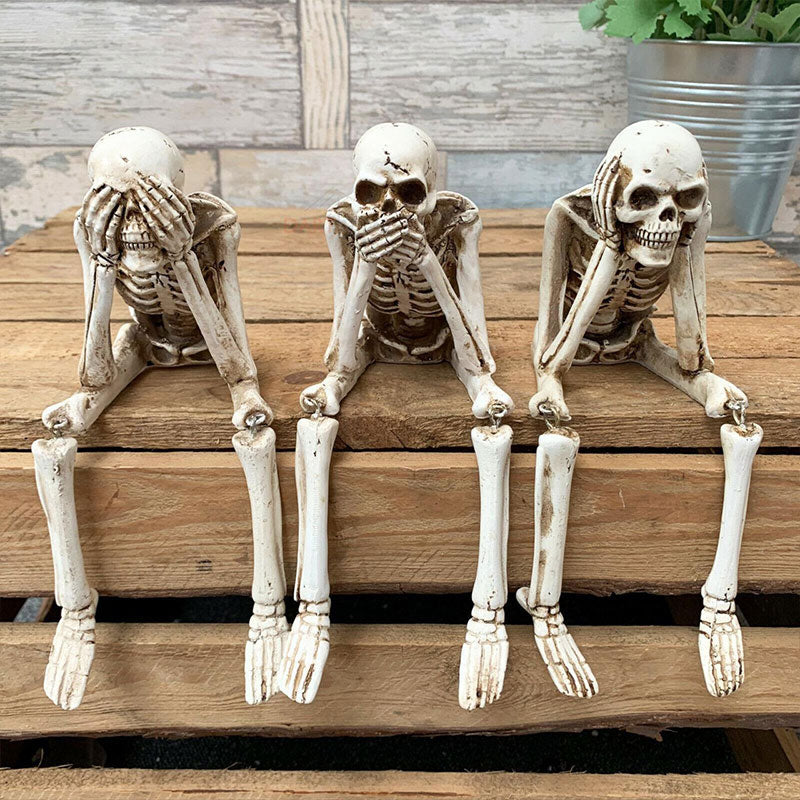 💀 Halloween tre kloge skeletter harpiks figurer 🎃