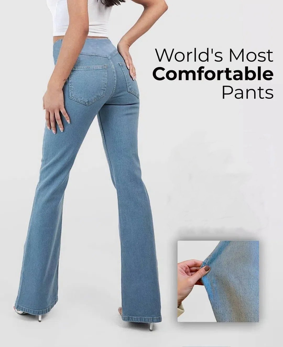 LAST DAY SALE 49% OFFđ„HĂžj talje med krydsede lommer Stretchy strikkede casual flare jeans