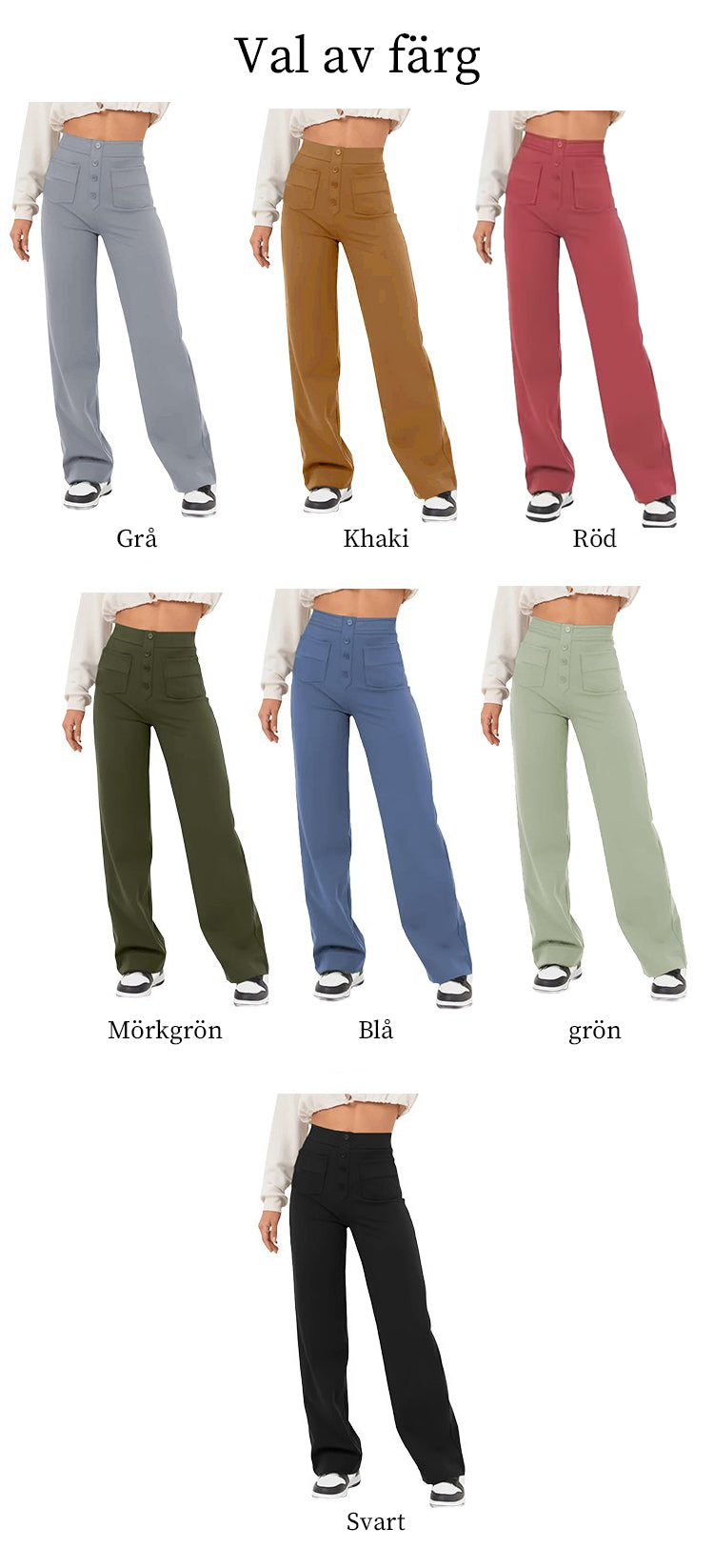 ⏳Solid color casual straight multi-pocket high elastic pants