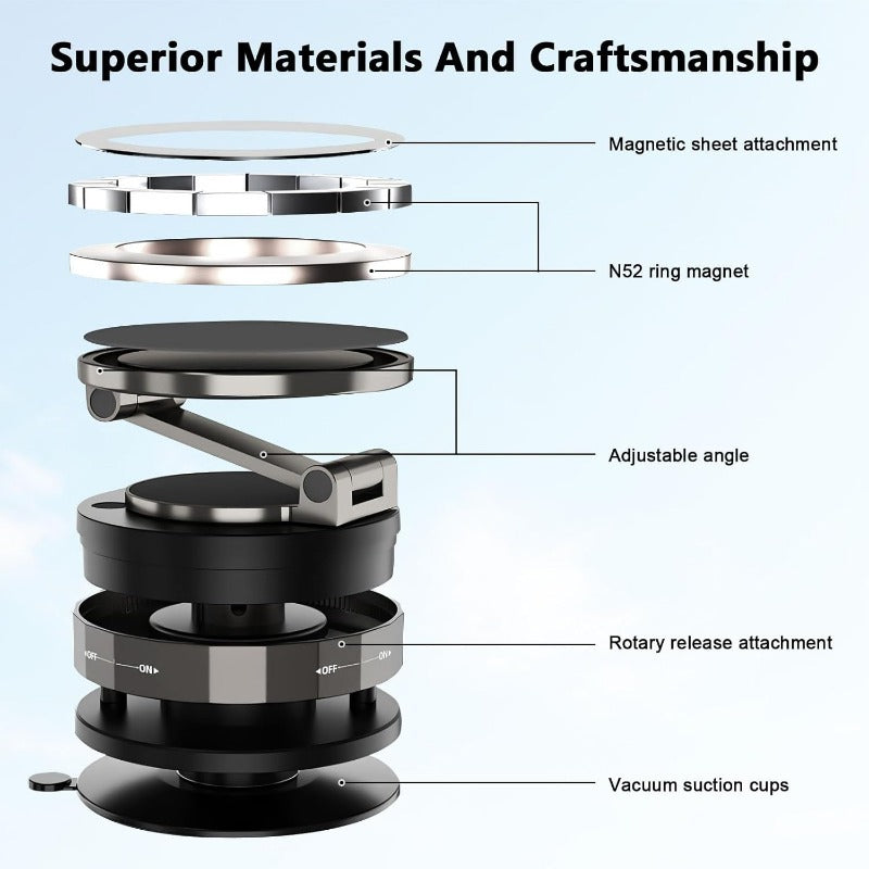 Magnetisk sugekop – Foldbar 360° telefonholder med vakuumlå