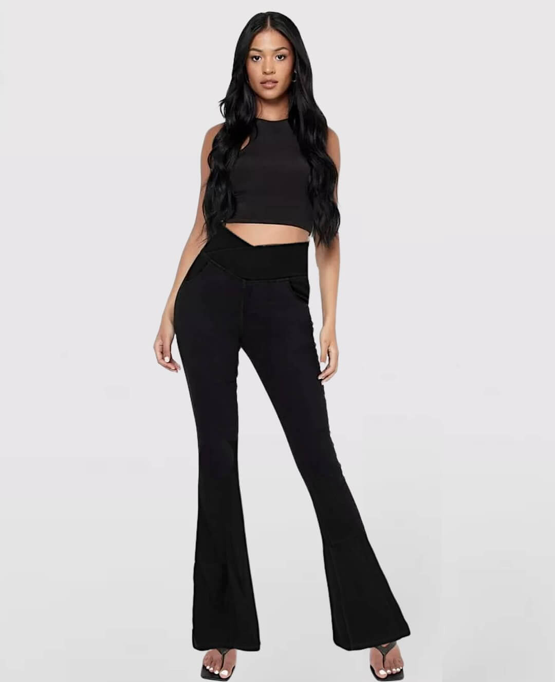 LAST DAY SALE 49% OFFđ„HĂžj talje med krydsede lommer Stretchy strikkede casual flare jeans