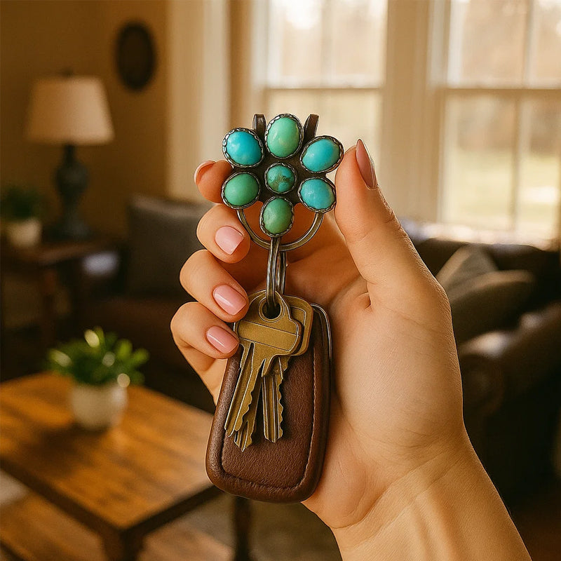 🌼 Turquoise Bloom Bag Clip Key Holder - Find dine nøgler med flai