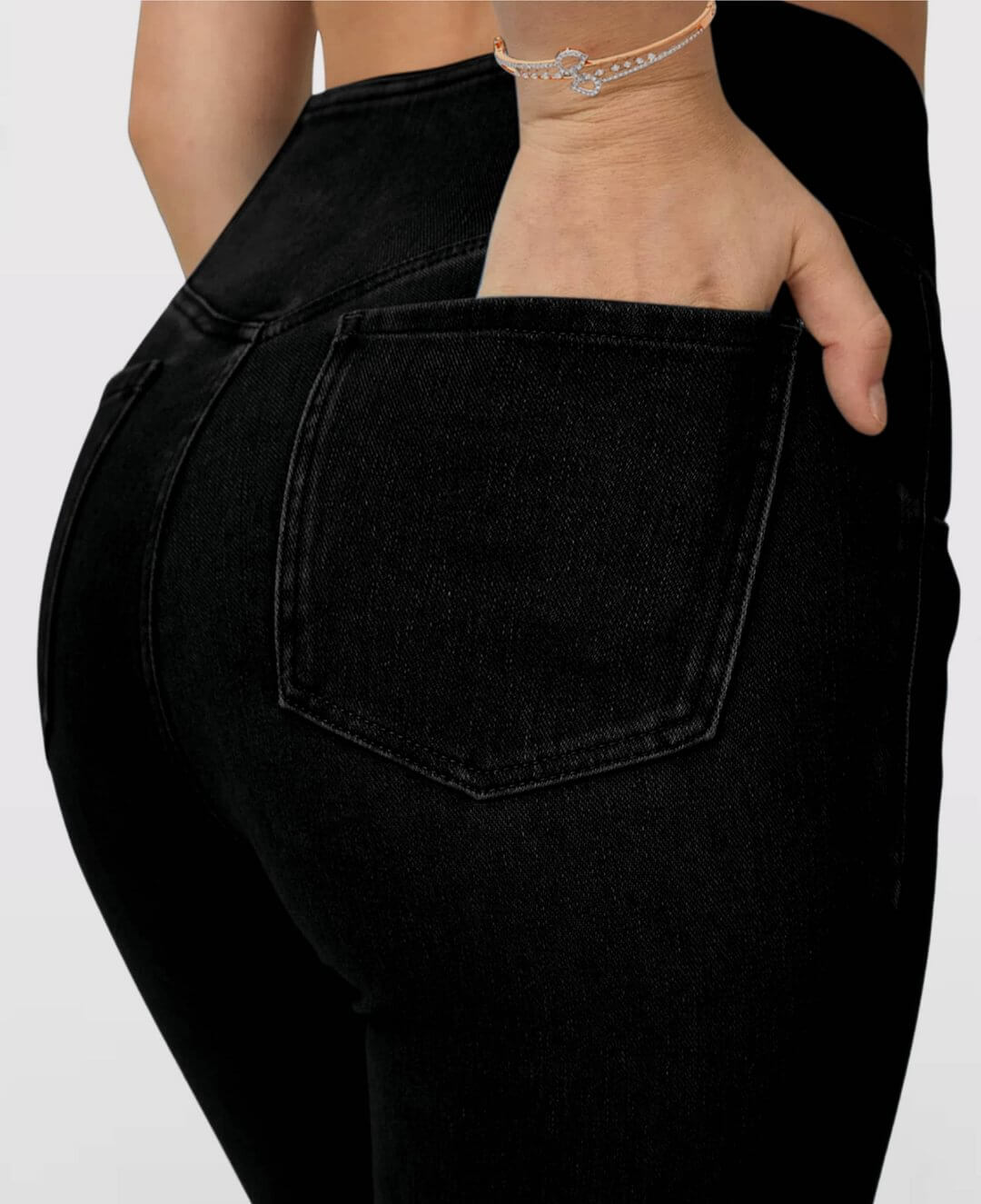 LAST DAY SALE 49% OFFđ„HĂžj talje med krydsede lommer Stretchy strikkede casual flare jeans