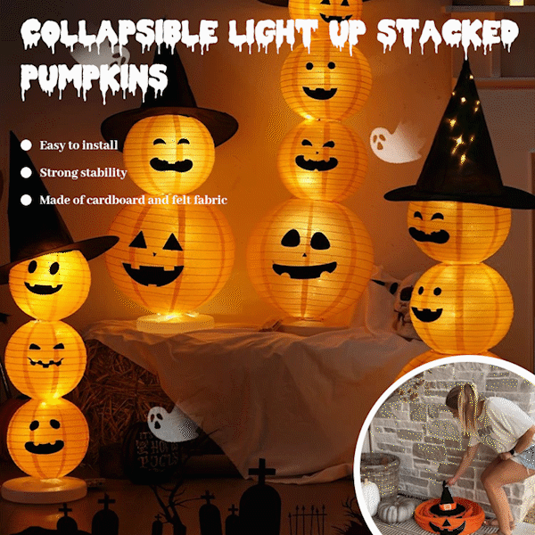 🎃Sammenklappelige, lysende, stablede græskar