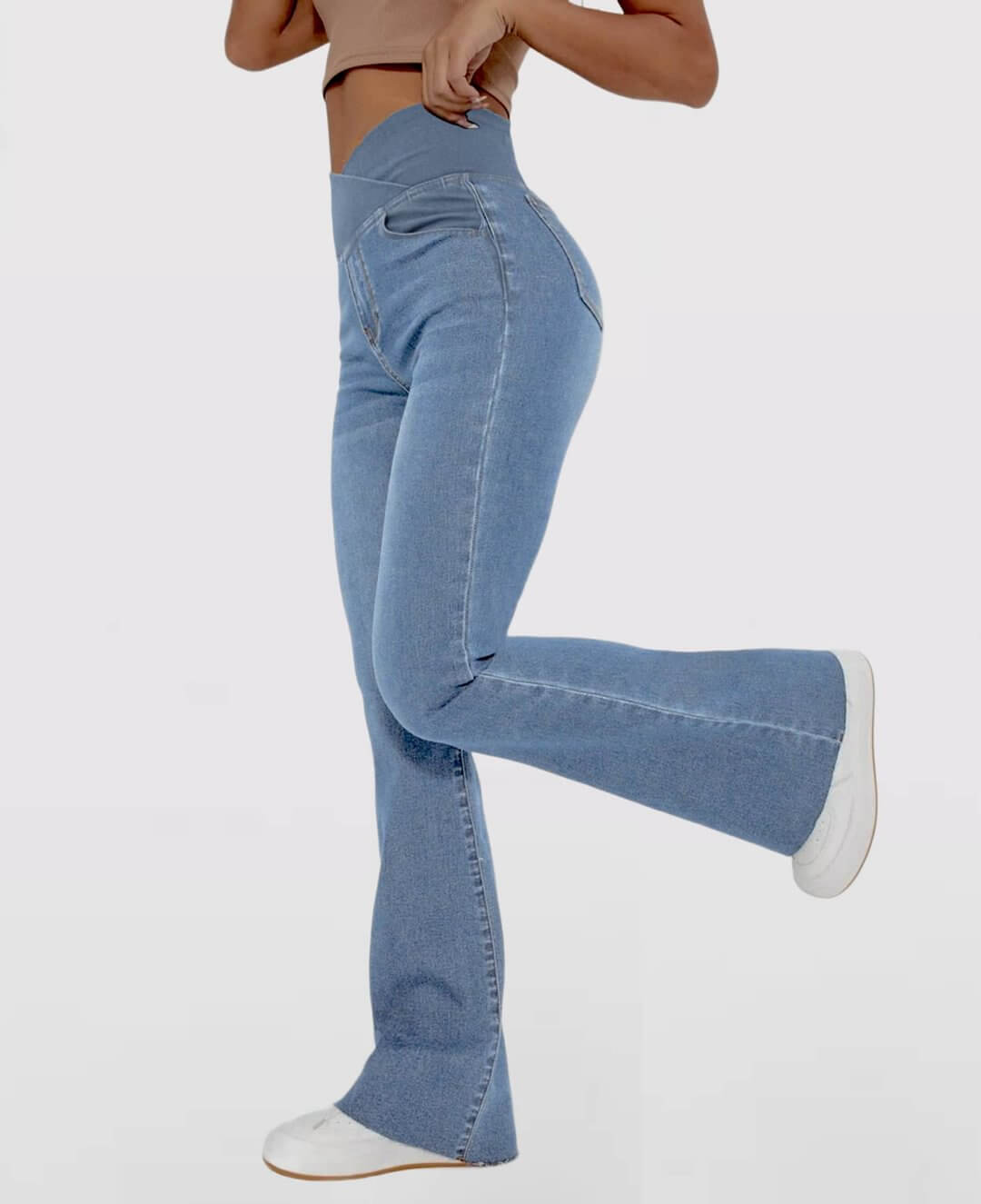 LAST DAY SALE 49% OFFđ„HĂžj talje med krydsede lommer Stretchy strikkede casual flare jeans