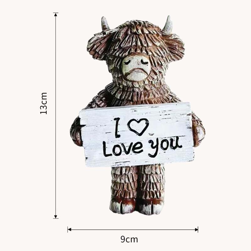 Highland Cow »I ❤️ Love You« harpiksstatu