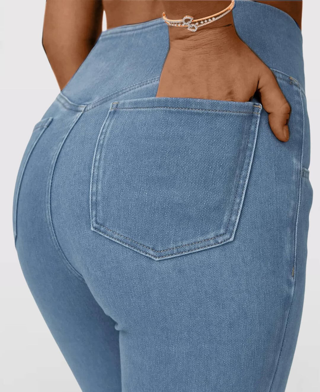 LAST DAY SALE 49% OFFđ„HĂžj talje med krydsede lommer Stretchy strikkede casual flare jeans
