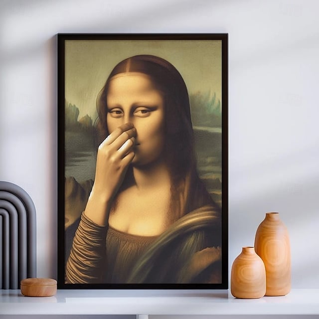 Imiteret Mona Lisa kunstdekoration, sjov vintage toilethumor rumdekoratio