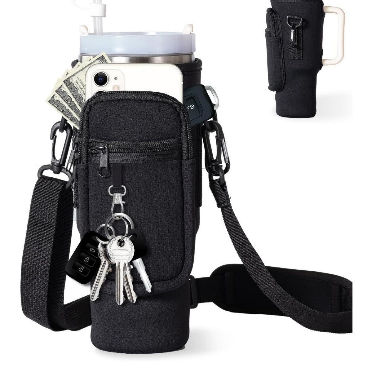 Justerbar skuldertaske med termokandeholder til 40 oz
