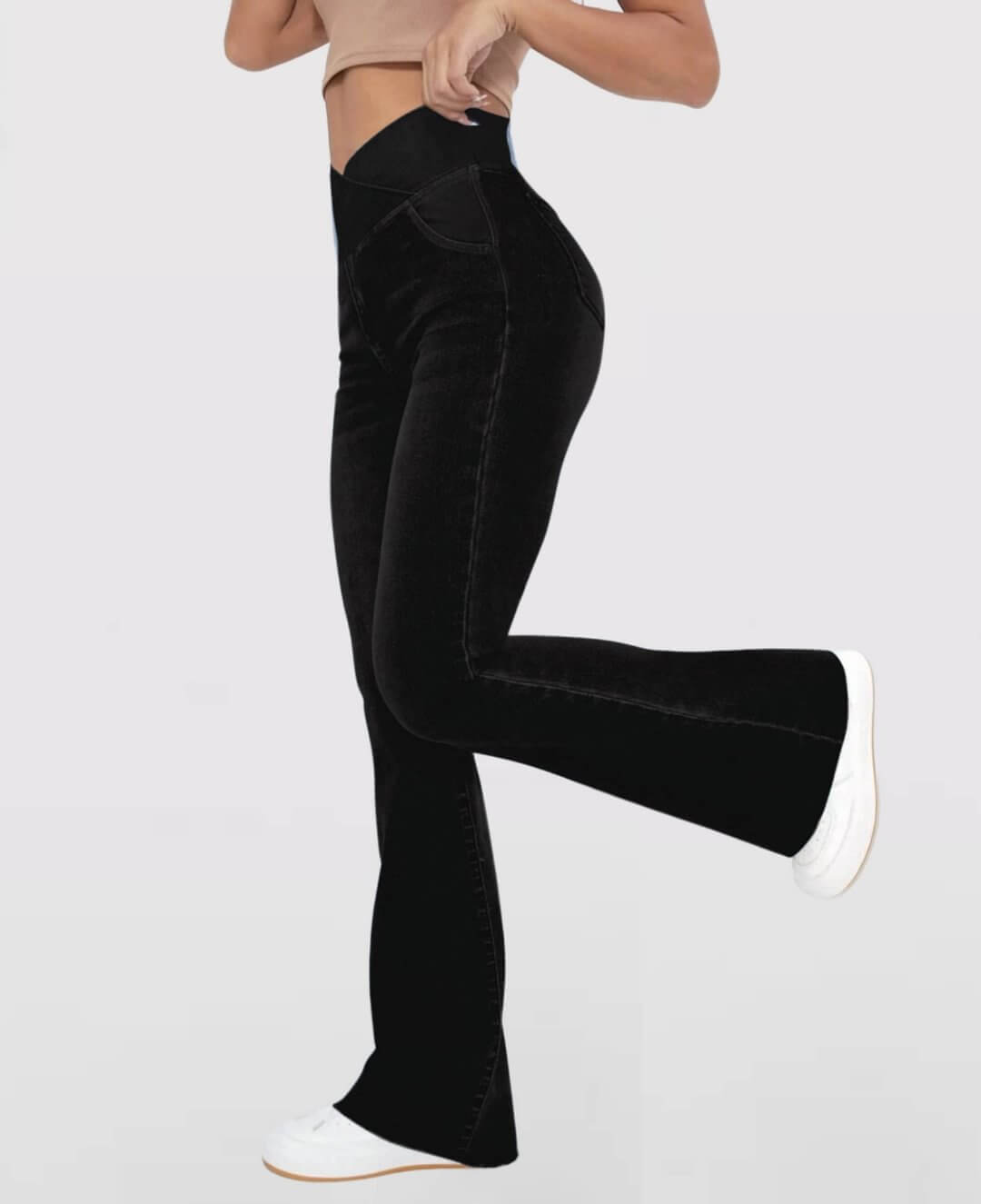 LAST DAY SALE 49% OFFđ„HĂžj talje med krydsede lommer Stretchy strikkede casual flare jeans