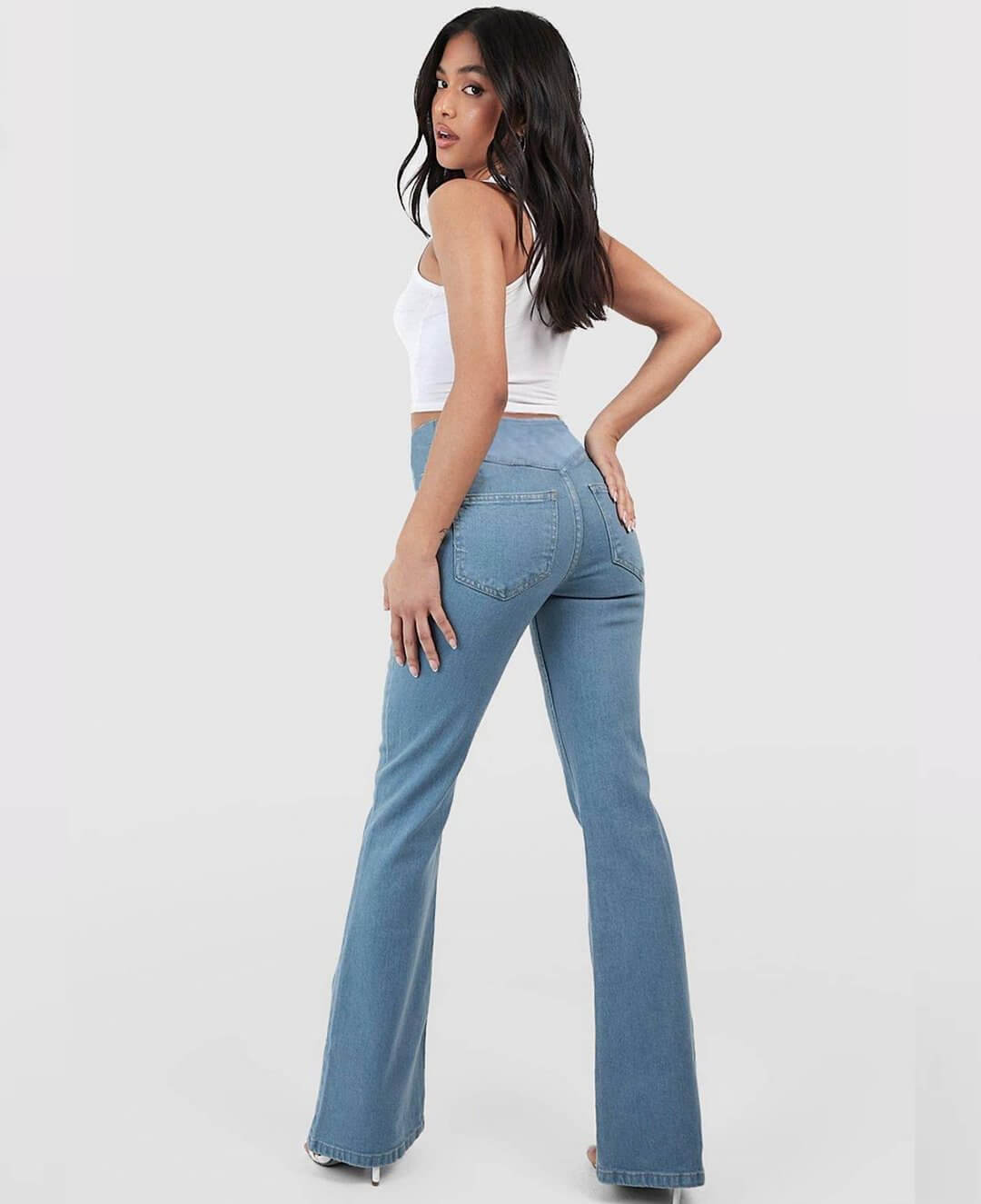 LAST DAY SALE 49% OFFđ„HĂžj talje med krydsede lommer Stretchy strikkede casual flare jeans