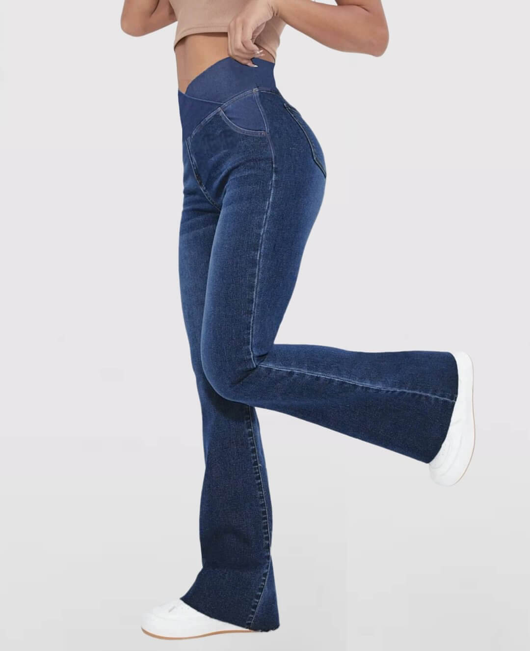 LAST DAY SALE 49% OFFđ„HĂžj talje med krydsede lommer Stretchy strikkede casual flare jeans