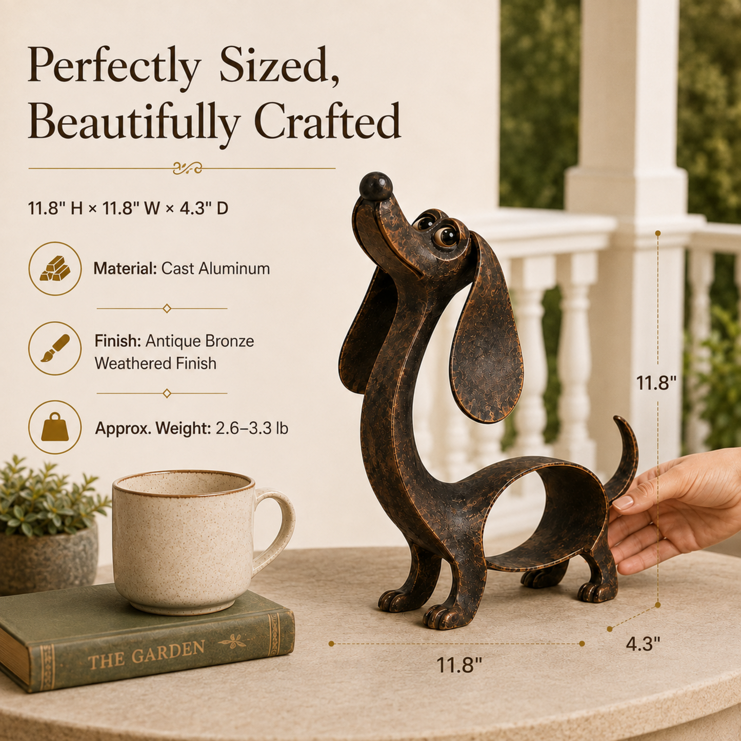 🐶✨ Antik bronze-dachshund-vedhæng — metalskulptur til hjemmet og haven