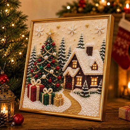 🎄🎅 Premium 3D-perle-julevægdekorationssæt | Luksuriøst flokket lærred med ridsefaste, farveægte perler – DIY-julepynt ⛄️❄️
