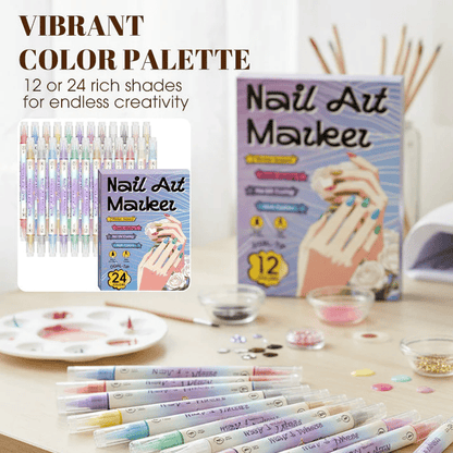 🔥Sidste dag med 50 % rabat🎨12/24 farver neglemarkører med dobbelt spids til neglekunst