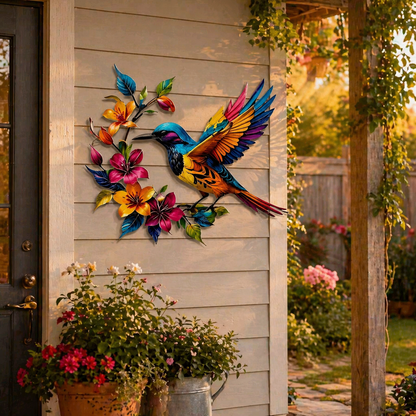 Hummingbird Bloom – Vægdekoration i metal