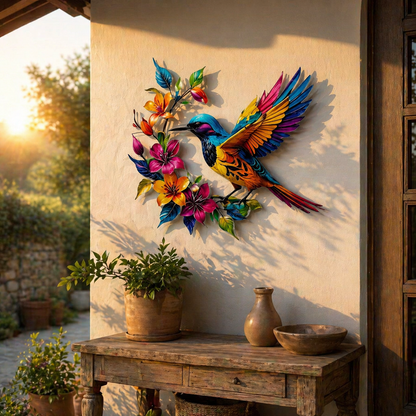 Hummingbird Bloom – Vægdekoration i metal