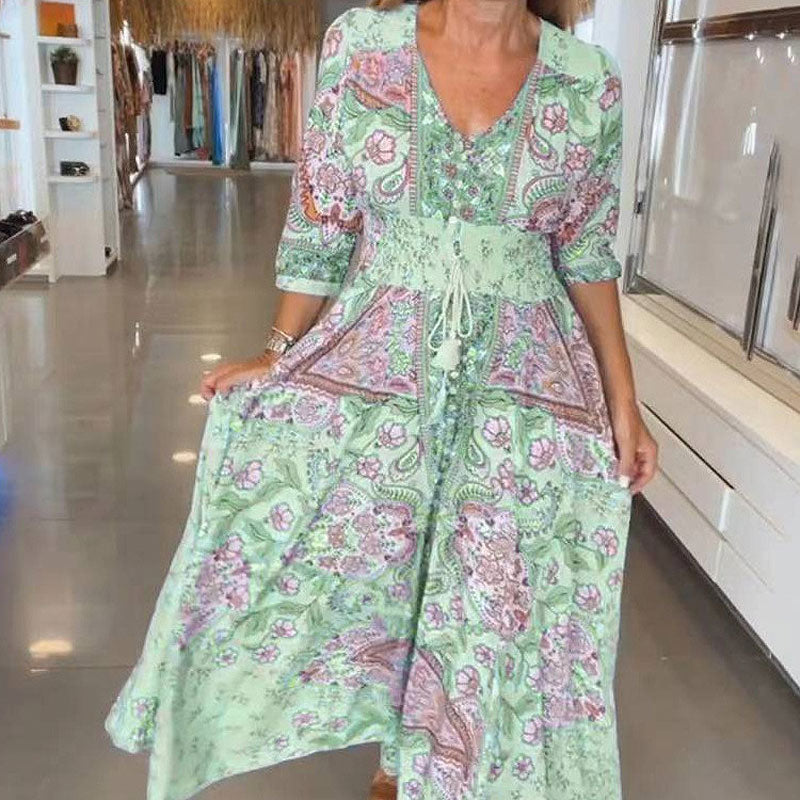 🔥Kvinders elegante blomstertegninger med lang kjole