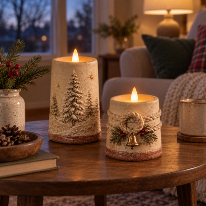 Rustik julepynt med flammeløse LED-stearinlys