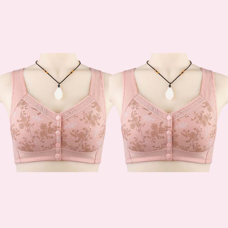 Køb en og få en gratis (2 stk)🎁🌸Blød bomulds-bh med frontprint, stor størrelse, bøjle