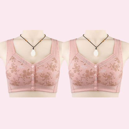 Køb en og få en gratis (2 stk)🎁🌸Blød bomulds-bh med frontprint, stor størrelse, bøjle