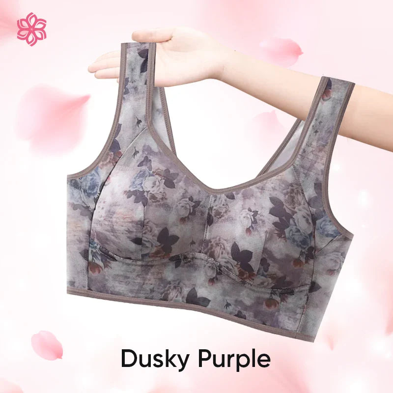 ElleBloom – Kühlender Ice Silk Lace Komfort-BH Ohne Knöpfe | Nahtlos & Drahtlos | Push-Up Für ältere Damen