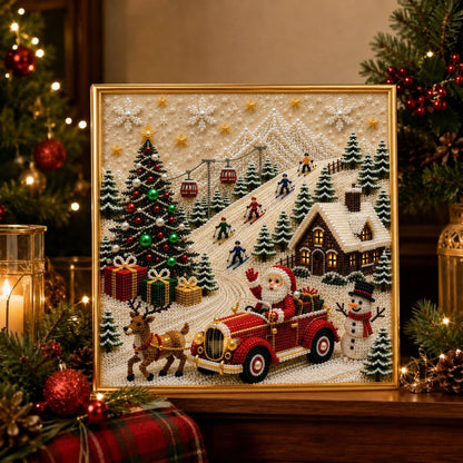 🎄🎅 Premium 3D-perle-julevægdekorationssæt | Luksuriøst flokket lærred med ridsefaste, farveægte perler – DIY-julepynt ⛄️❄️