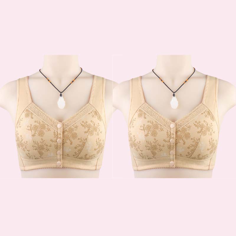 Køb en og få en gratis (2 stk)🎁🌸Blød bomulds-bh med frontprint, stor størrelse, bøjle