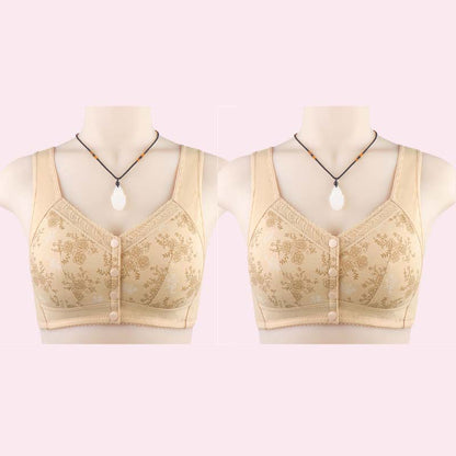 Køb en og få en gratis (2 stk)🎁🌸Blød bomulds-bh med frontprint, stor størrelse, bøjle