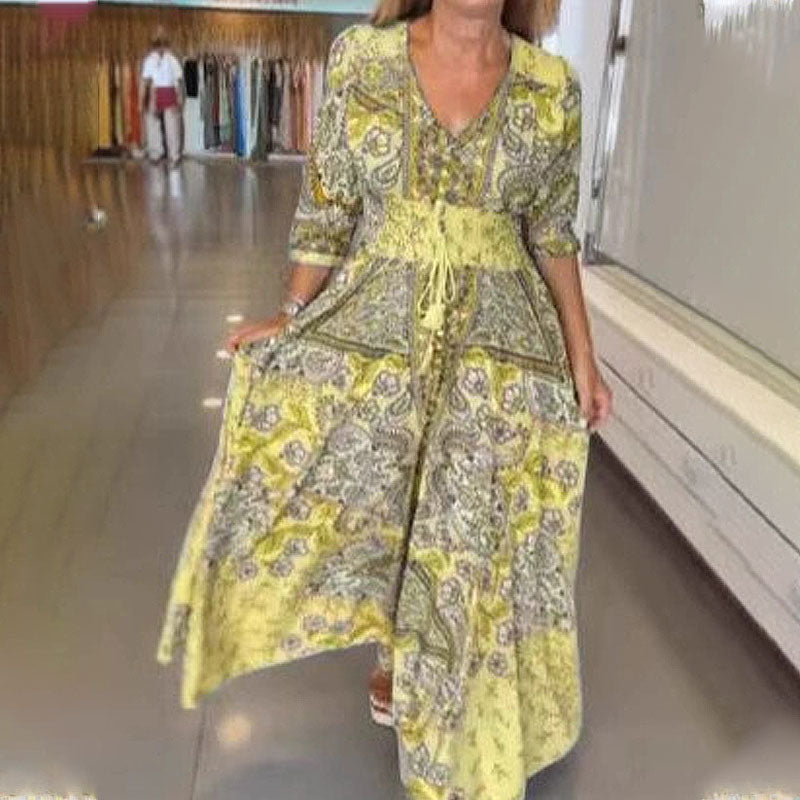 🔥Kvinders elegante blomstertegninger med lang kjole