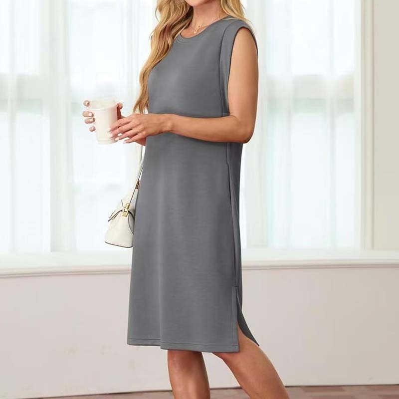 Ærmeløs Kjole Med Rund Hals Og Slids