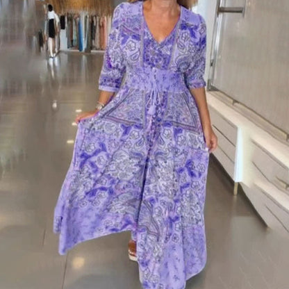 🔥Kvinders elegante blomstertegninger med lang kjole