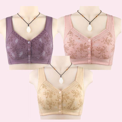 Køb en og få en gratis (2 stk)🎁🌸Blød bomulds-bh med frontprint, stor størrelse, bøjle