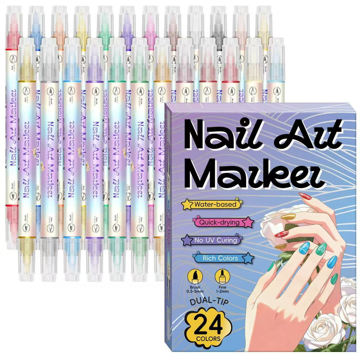 🔥Sidste dag med 50 % rabat🎨12/24 farver neglemarkører med dobbelt spids til neglekunst