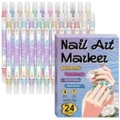 🔥Sidste dag med 50 % rabat🎨12/24 farver neglemarkører med dobbelt spids til neglekunst