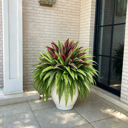 🌿 Naturtro kunstig bregne og rød dracaena: UV-bestandig udendørsplante! ✨