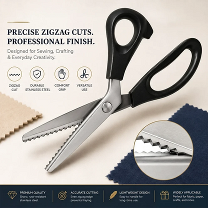 ✂️Tandet saks i rustfrit stål – 9,1" zigzag-stofsaks til syning, quiltning, syning af tøj og DIY-håndværk