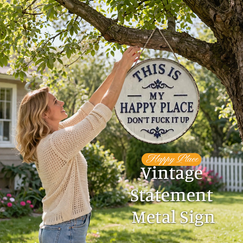 ✨Happy Place – Vintage-skilt i metal