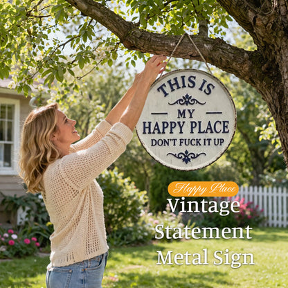 ✨Happy Place – Vintage-skilt i metal