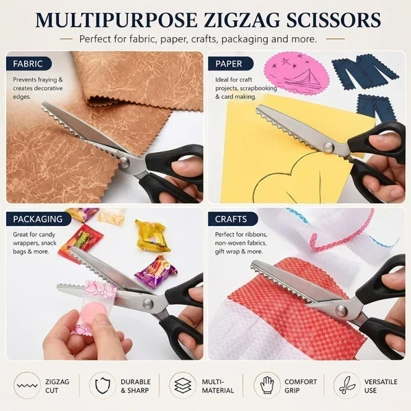 ✂️Tandet saks i rustfrit stål – 9,1" zigzag-stofsaks til syning, quiltning, syning af tøj og DIY-håndværk