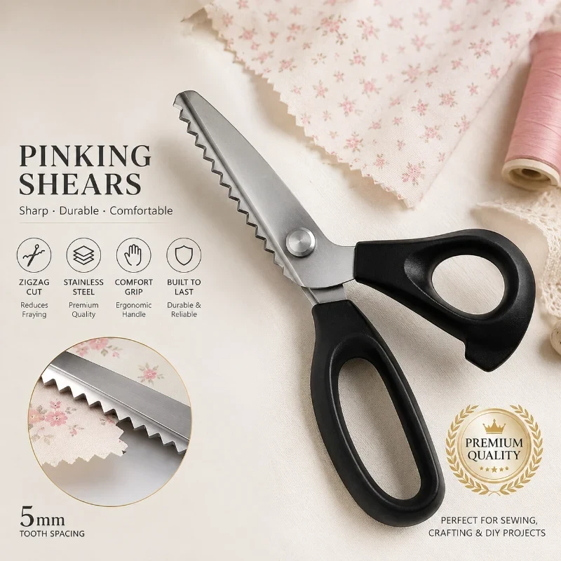 ✂️Tandet saks i rustfrit stål – 9,1" zigzag-stofsaks til syning, quiltning, syning af tøj og DIY-håndværk