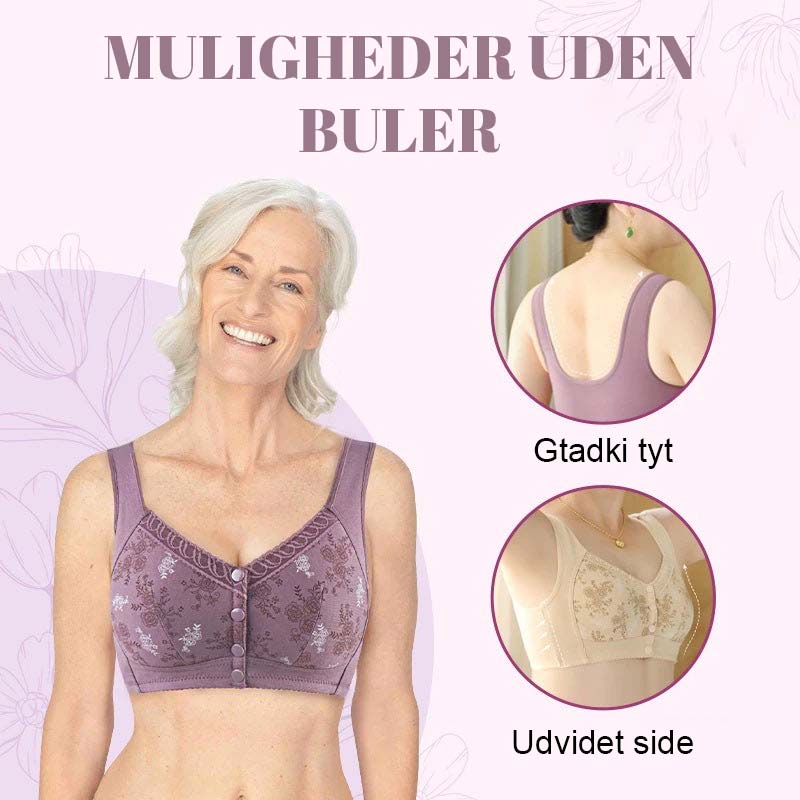 Køb en og få en gratis (2 stk)🎁🌸Blød bomulds-bh med frontprint, stor størrelse, bøjle
