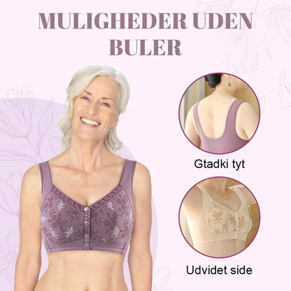 Køb en og få en gratis (2 stk)🎁🌸Blød bomulds-bh med frontprint, stor størrelse, bøjle