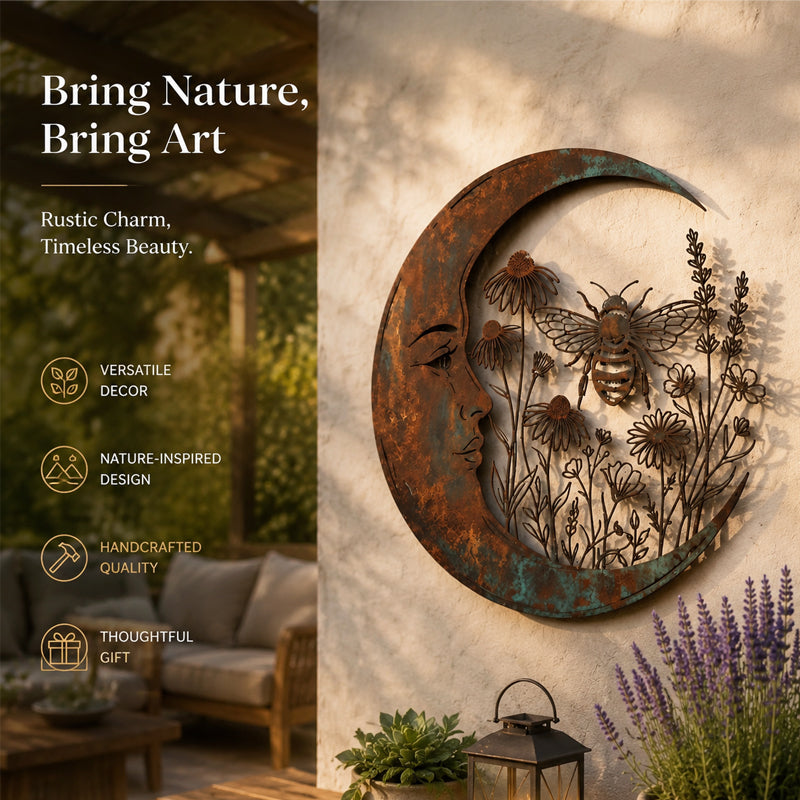 🌙Vægdekoration »Enchanted Moon Garden« – Vintage-inspireret metalvægdekoration med naturmotiver