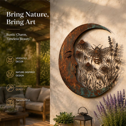 🌙Vægdekoration »Enchanted Moon Garden« – Vintage-inspireret metalvægdekoration med naturmotiver