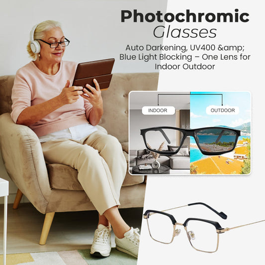 👓 Fotokromatiske briller – automatisk mørkfarvning, UV400, blålysfilter