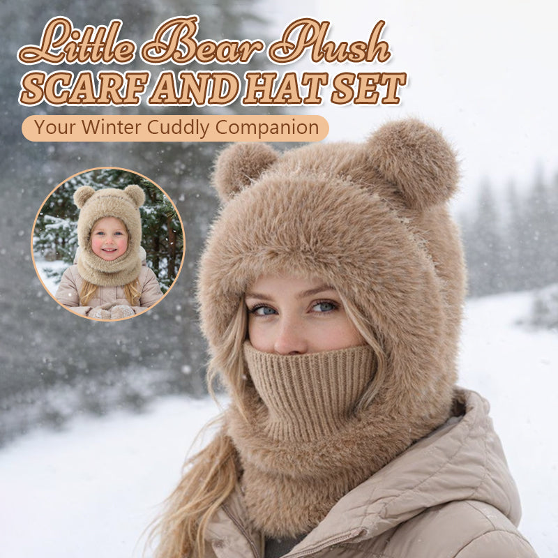 Lille bjørn plys tørklæde og hue sæt 🧸