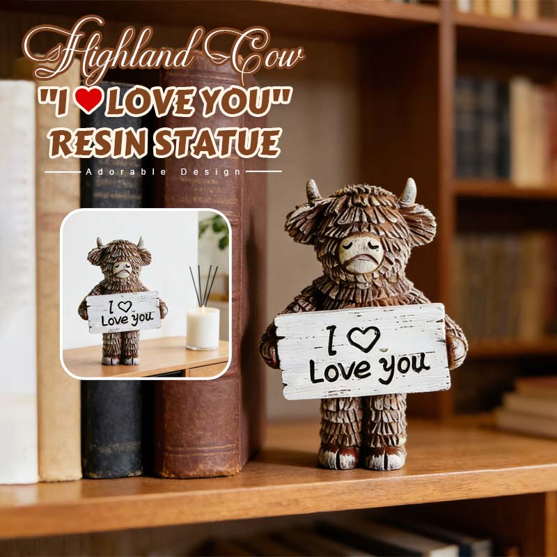 Highland Cow »I ❤️ Love You« harpiksstatu