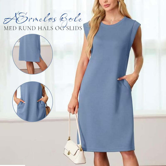Ærmeløs Kjole Med Rund Hals Og Slids