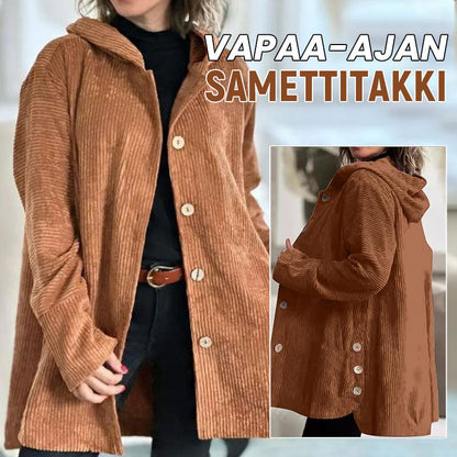 🍂 Afslappet fløjlsjakke med hætte til efteråret 🧥
